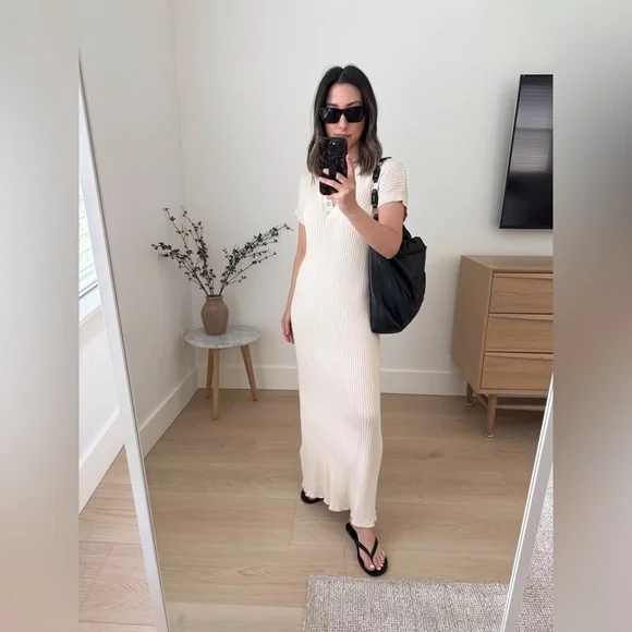 varley aria knit midi dress Varley Aria Ribbed-knit Midi Dress Cream Varley